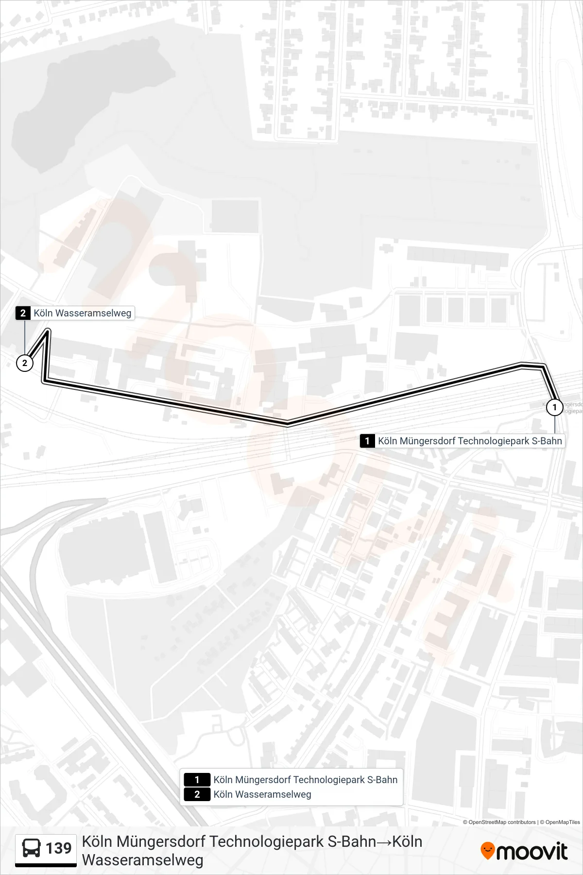 Linie 139 (Bus) Richtung Köln Müngersdorf Technologiepark S-Bahn→Köln Wasseramselweg: Route und Haltestellen auf der Karte