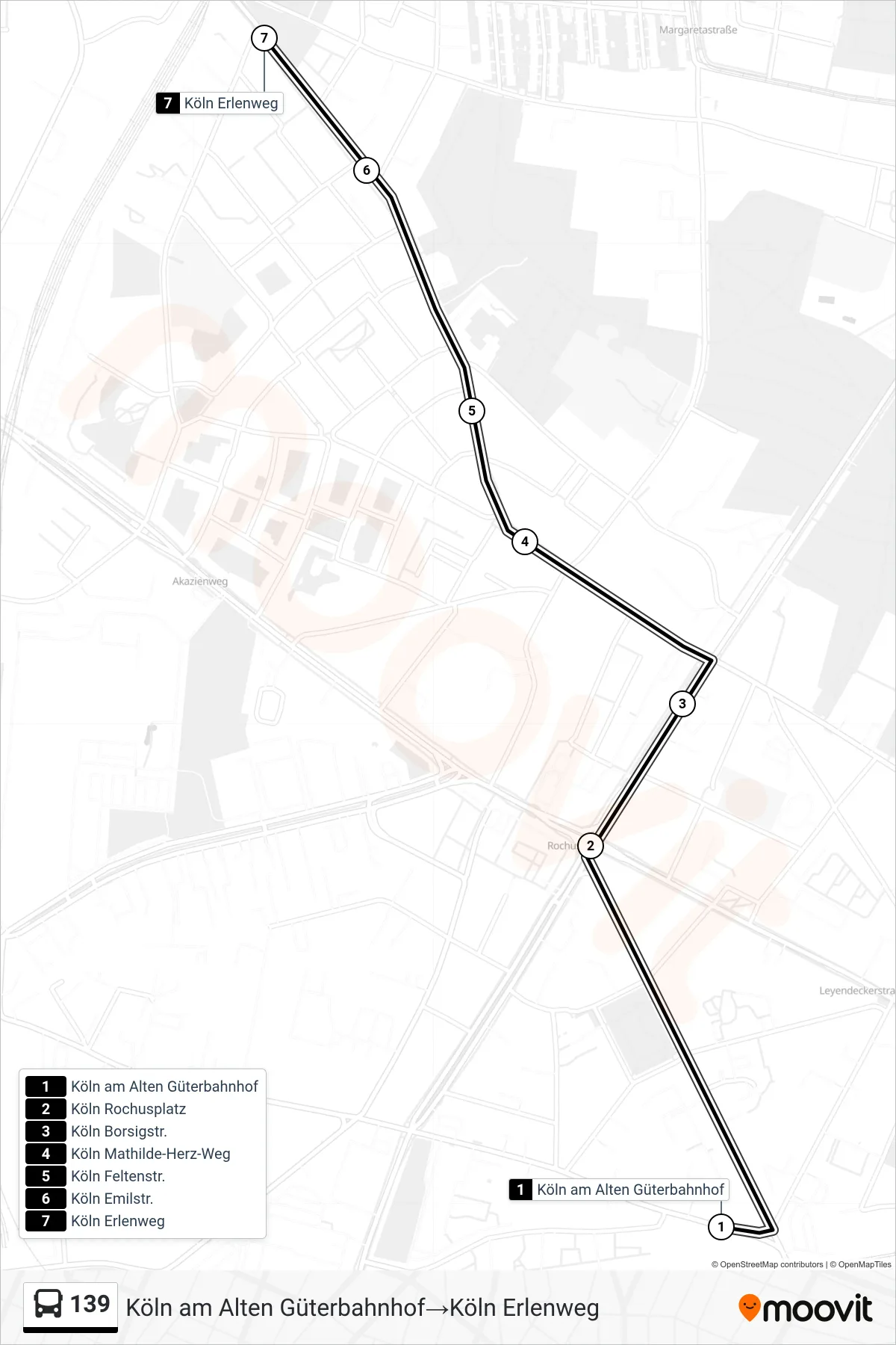 Linie 139 (Bus) Richtung Köln am Alten Güterbahnhof‎→Köln Erlenweg: Route und Haltestellen auf der Karte