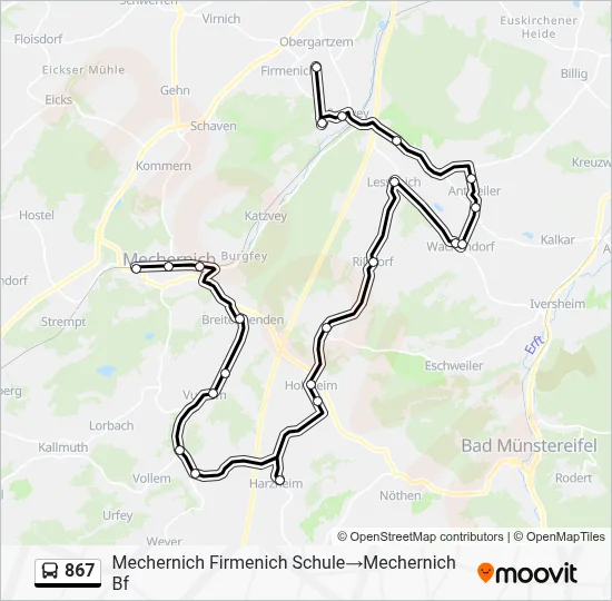 867 Bus Line Map