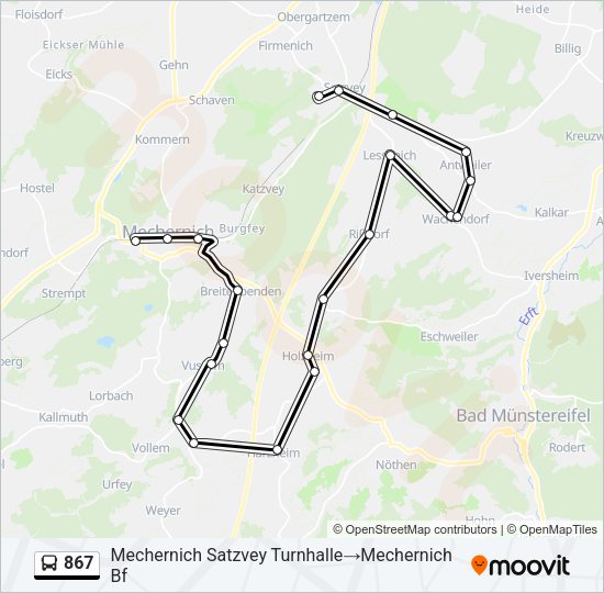 867 Bus Line Map