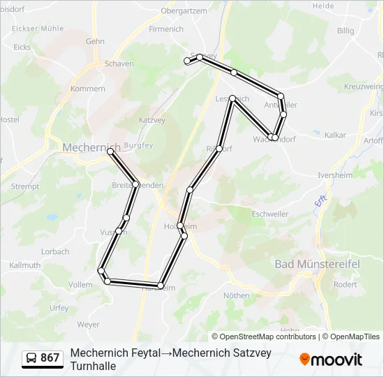 867 Bus Line Map