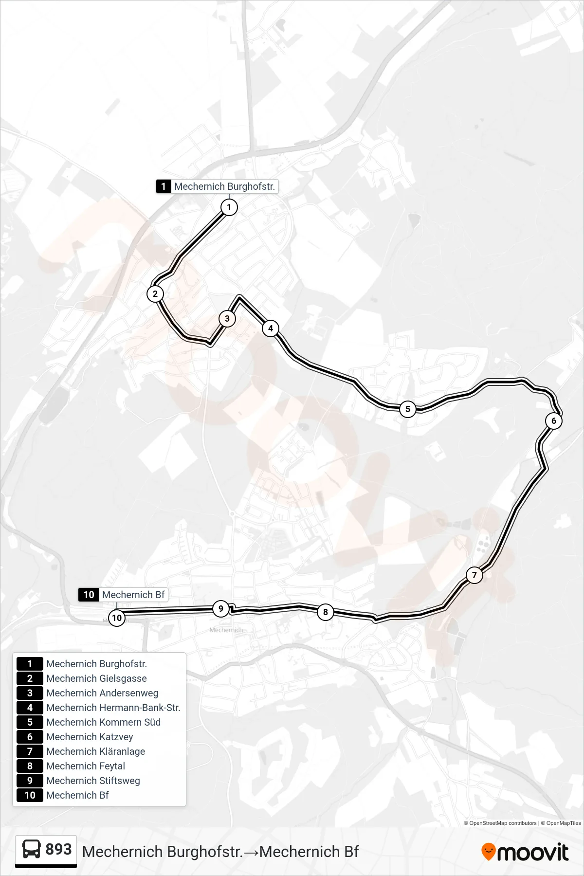 Linie 893 (Bus) Richtung Mechernich Burghofstr.‎→Mechernich Bf: Route und Haltestellen auf der Karte