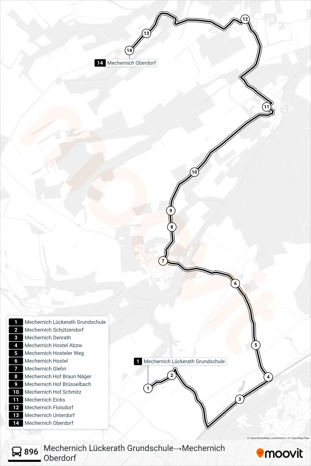 Linie 896 (Bus) Richtung Mechernich Lückerath Grundschule→Mechernich Oberdorf: Route und Haltestellen auf der Karte