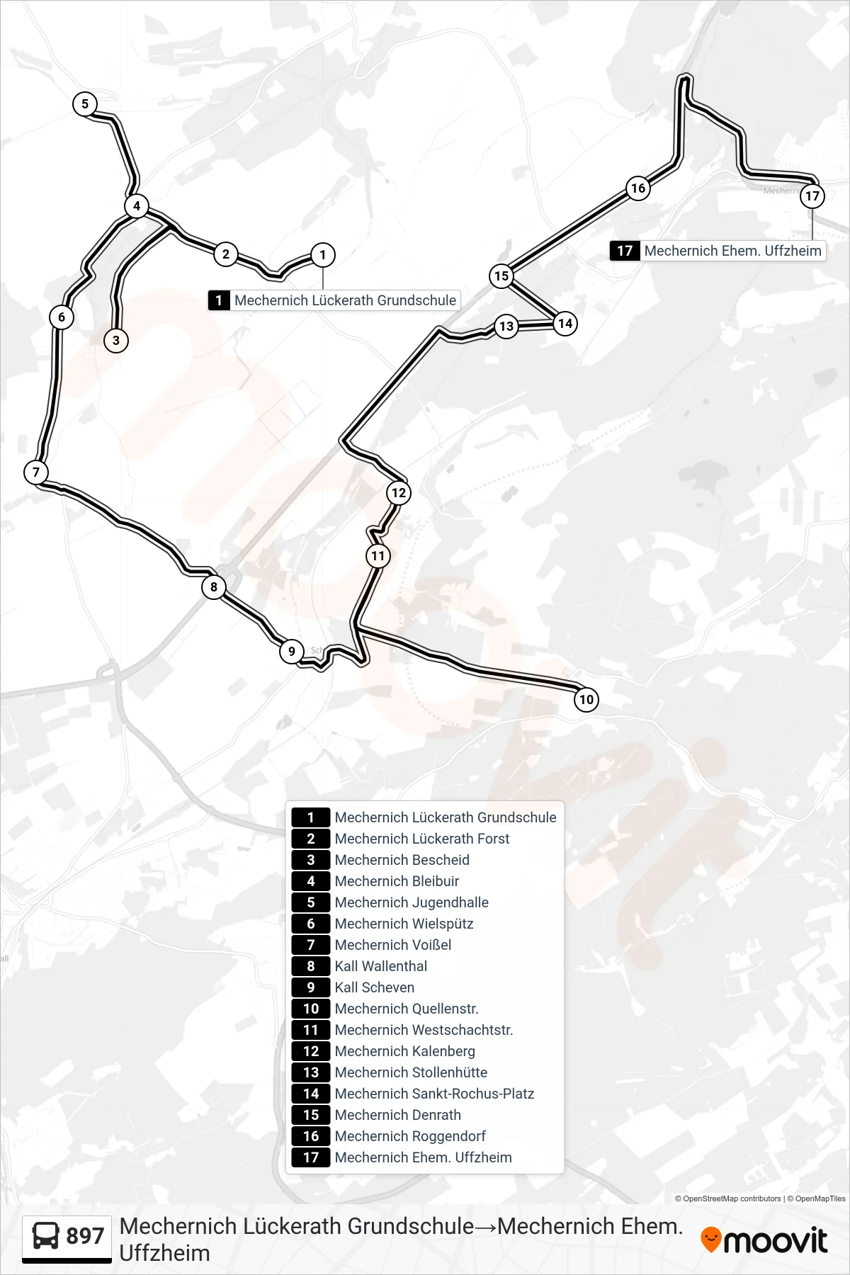 Linie 897 (Bus) Richtung Mechernich Lückerath Grundschule‎→Mechernich Ehem. Uffzheim: Route und Haltestellen auf der Karte