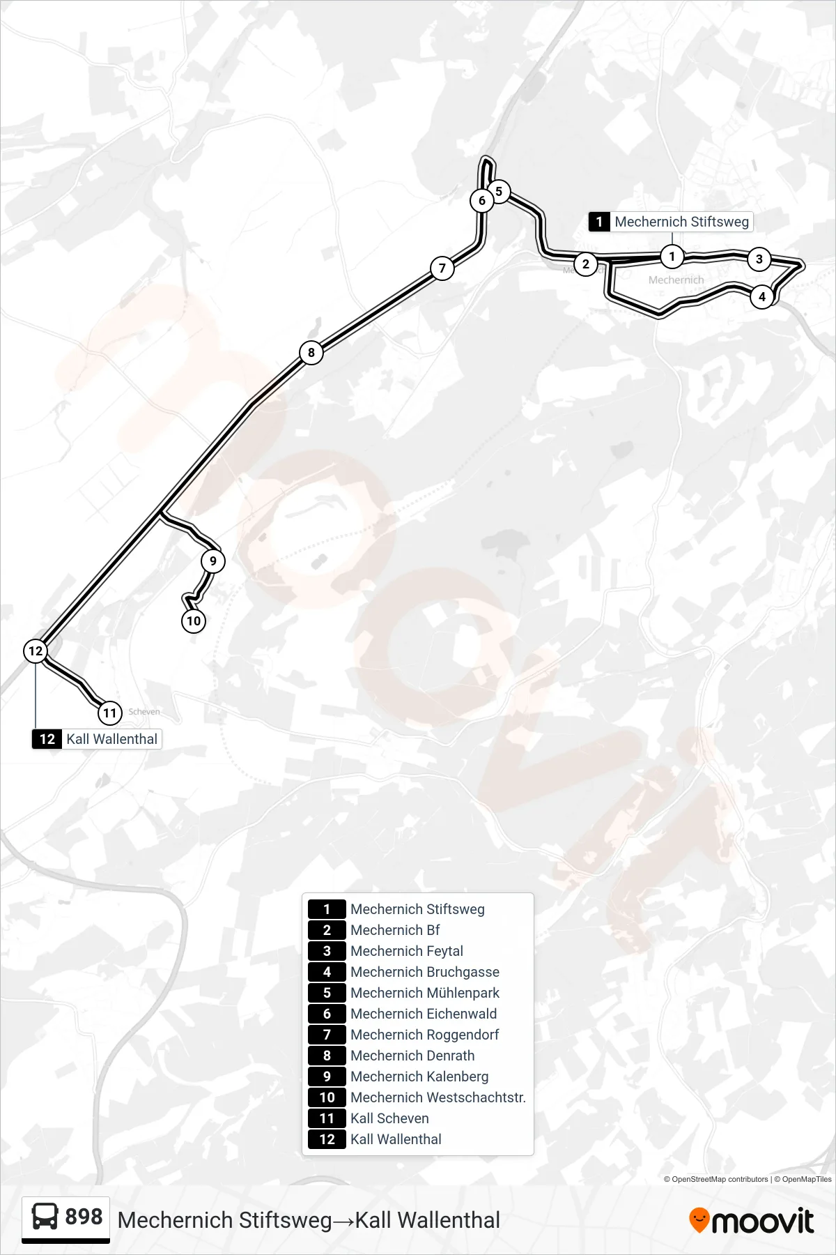 Linie 898 (Bus) Richtung Mechernich Stiftsweg‎→Kall Wallenthal: Route und Haltestellen auf der Karte
