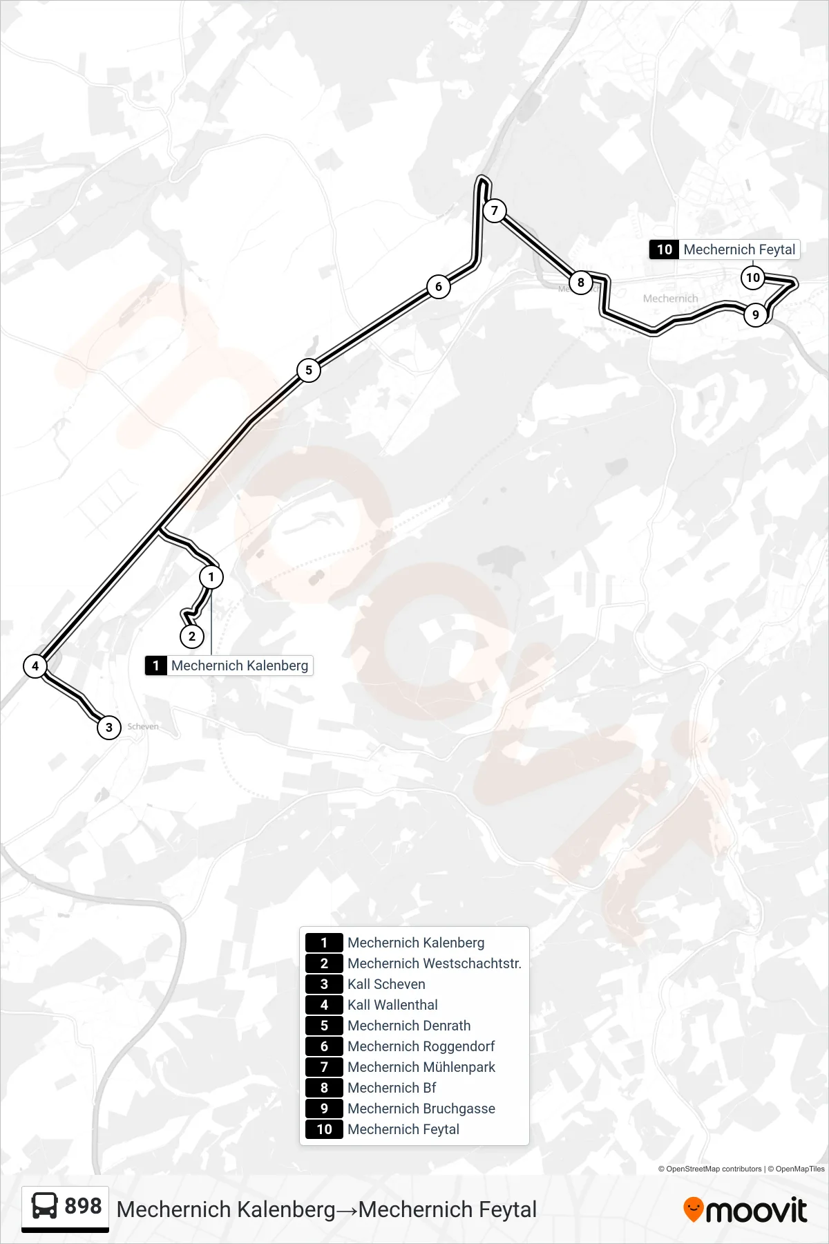Linie 898 (Bus) Richtung Mechernich Kalenberg→Mechernich Feytal: Route und Haltestellen auf der Karte