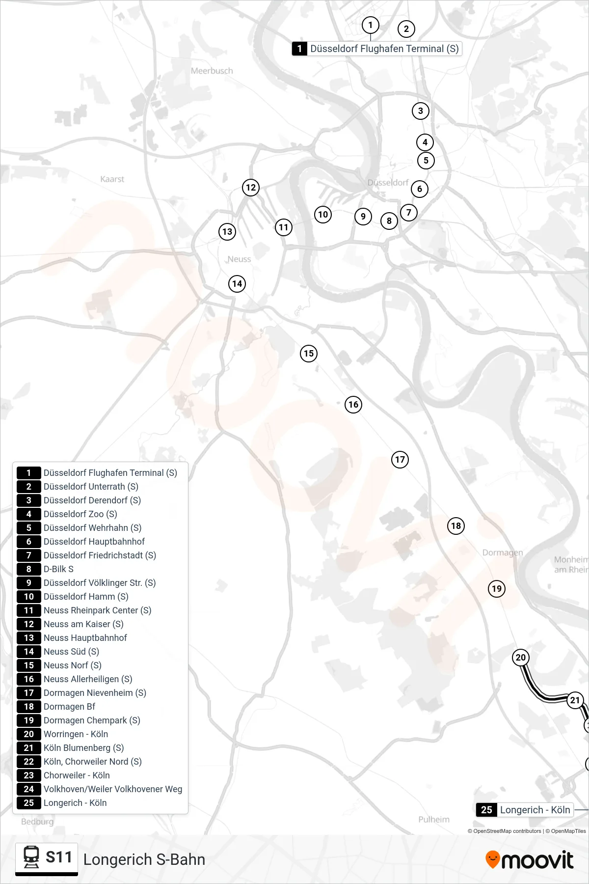 Linie S11 (Bahn) Richtung Longerich S-Bahn: Route und Haltestellen auf der Karte