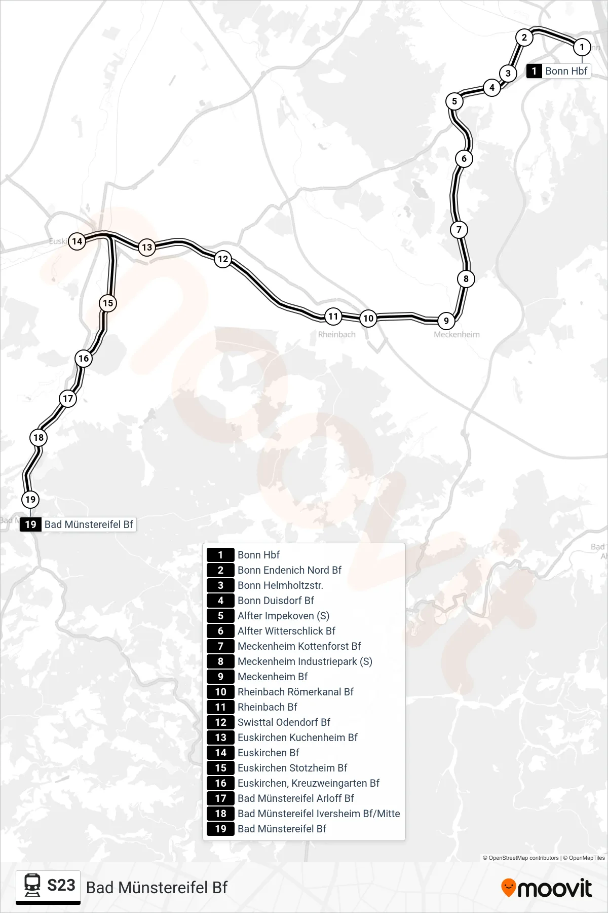 Linie S23 (Bahn) Richtung Bad Münstereifel Bf: Route und Haltestellen auf der Karte
