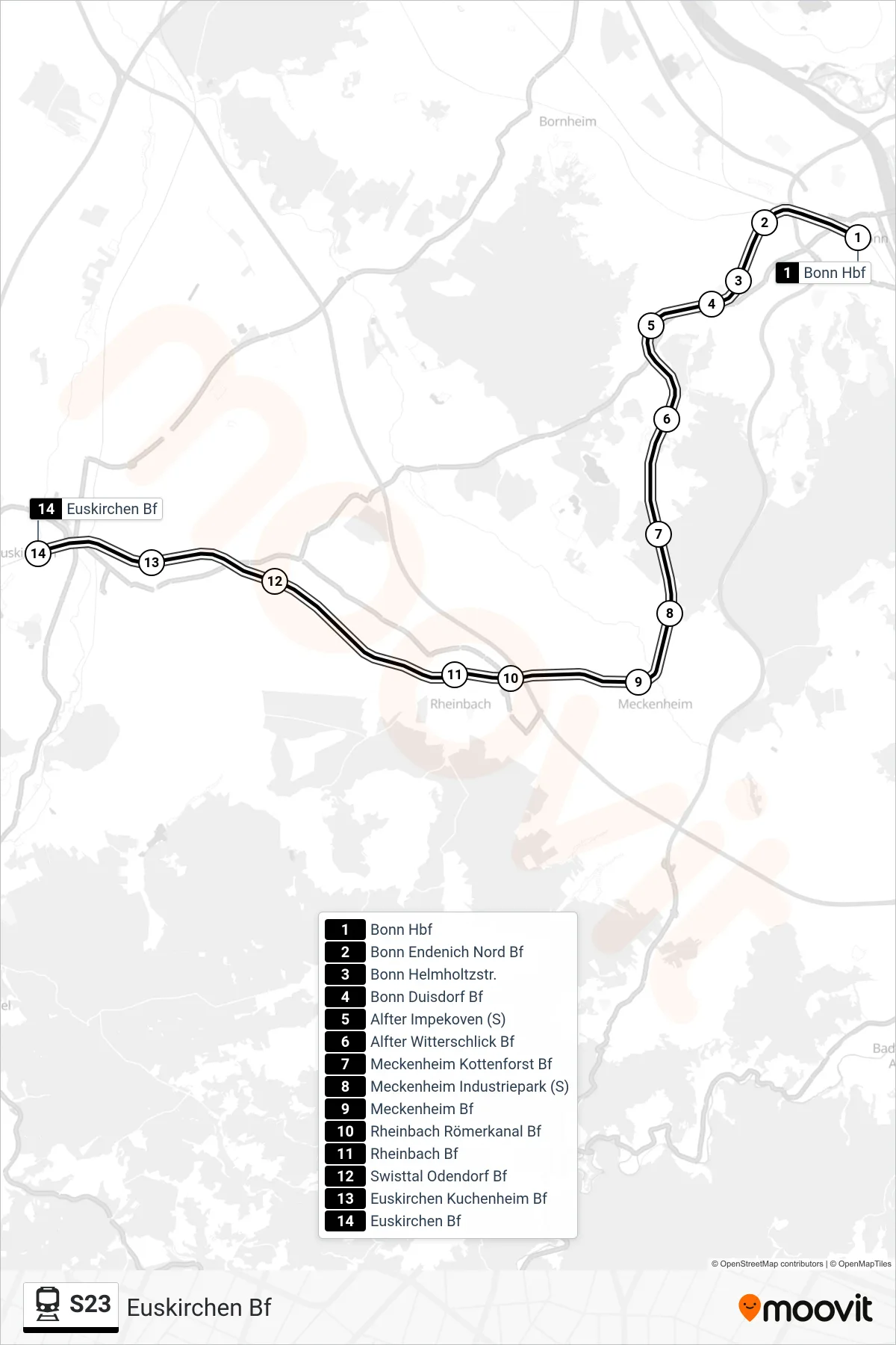 Linie S23 (Bahn) Richtung Euskirchen Bf: Route und Haltestellen auf der Karte