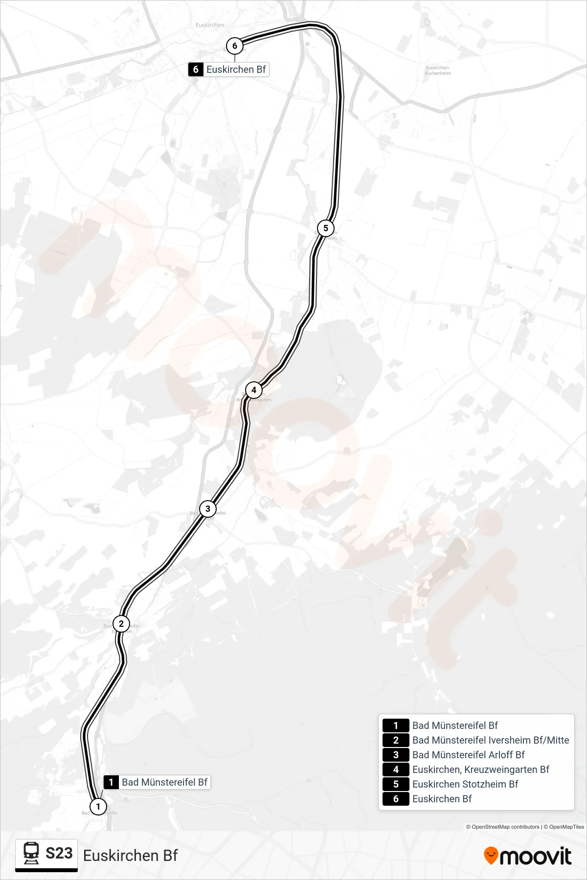 Linie S23 (Bahn) Richtung Euskirchen Bf: Route und Haltestellen auf der Karte