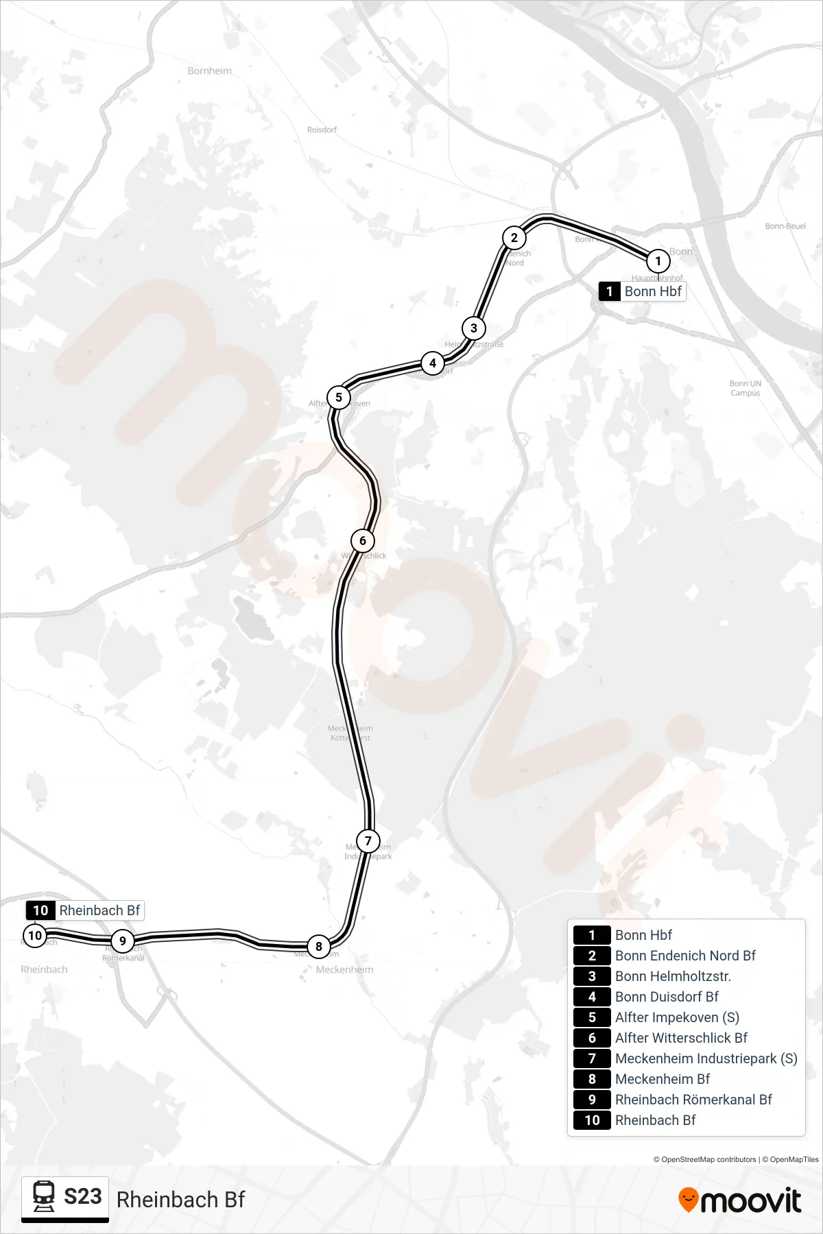 Linie S23 (Bahn) Richtung Rheinbach Bf: Route und Haltestellen auf der Karte