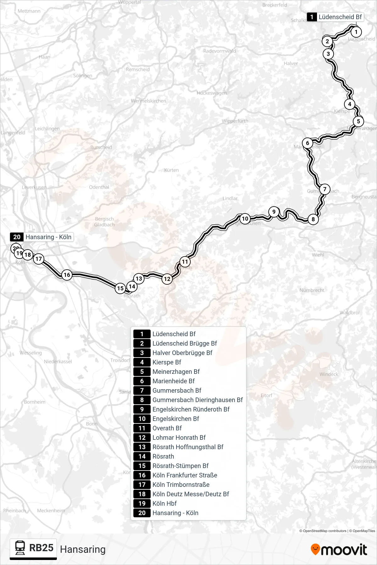 Linie RB25 (Bahn) Richtung Hansaring: Route und Haltestellen auf der Karte