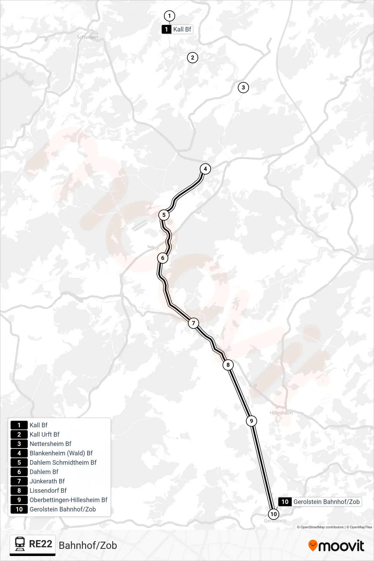 Linie RE22 (Bahn) Richtung Bahnhof/Zob: Route und Haltestellen auf der Karte