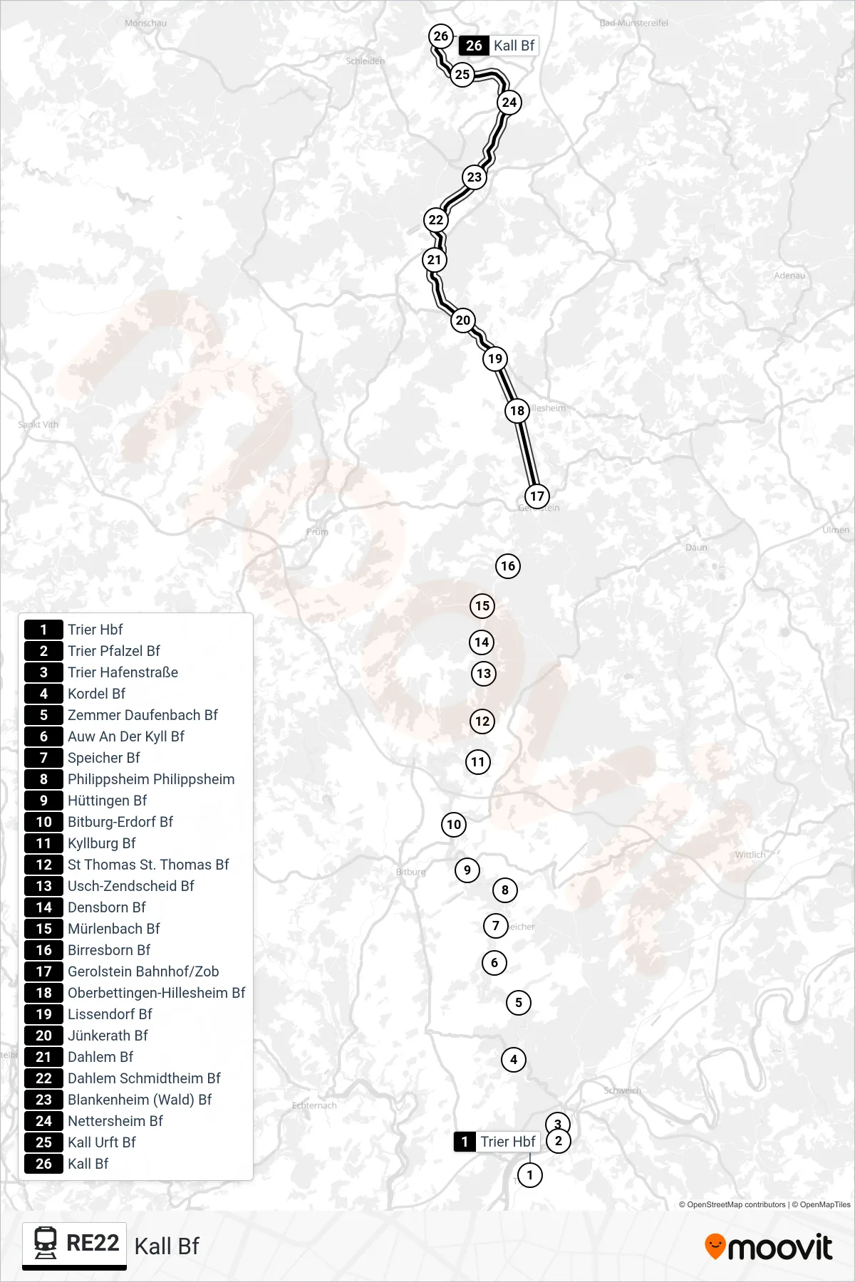 Linie RE22 (Bahn) Richtung Kall Bf: Route und Haltestellen auf der Karte