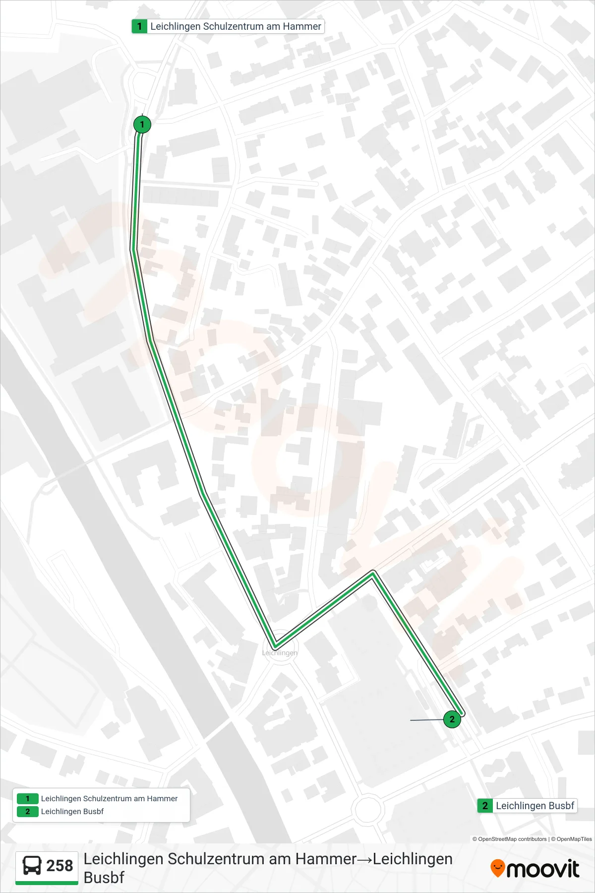 Linie 258 (Bus) Richtung Leichlingen Schulzentrum am Hammer→Leichlingen Busbf: Route und Haltestellen auf der Karte
