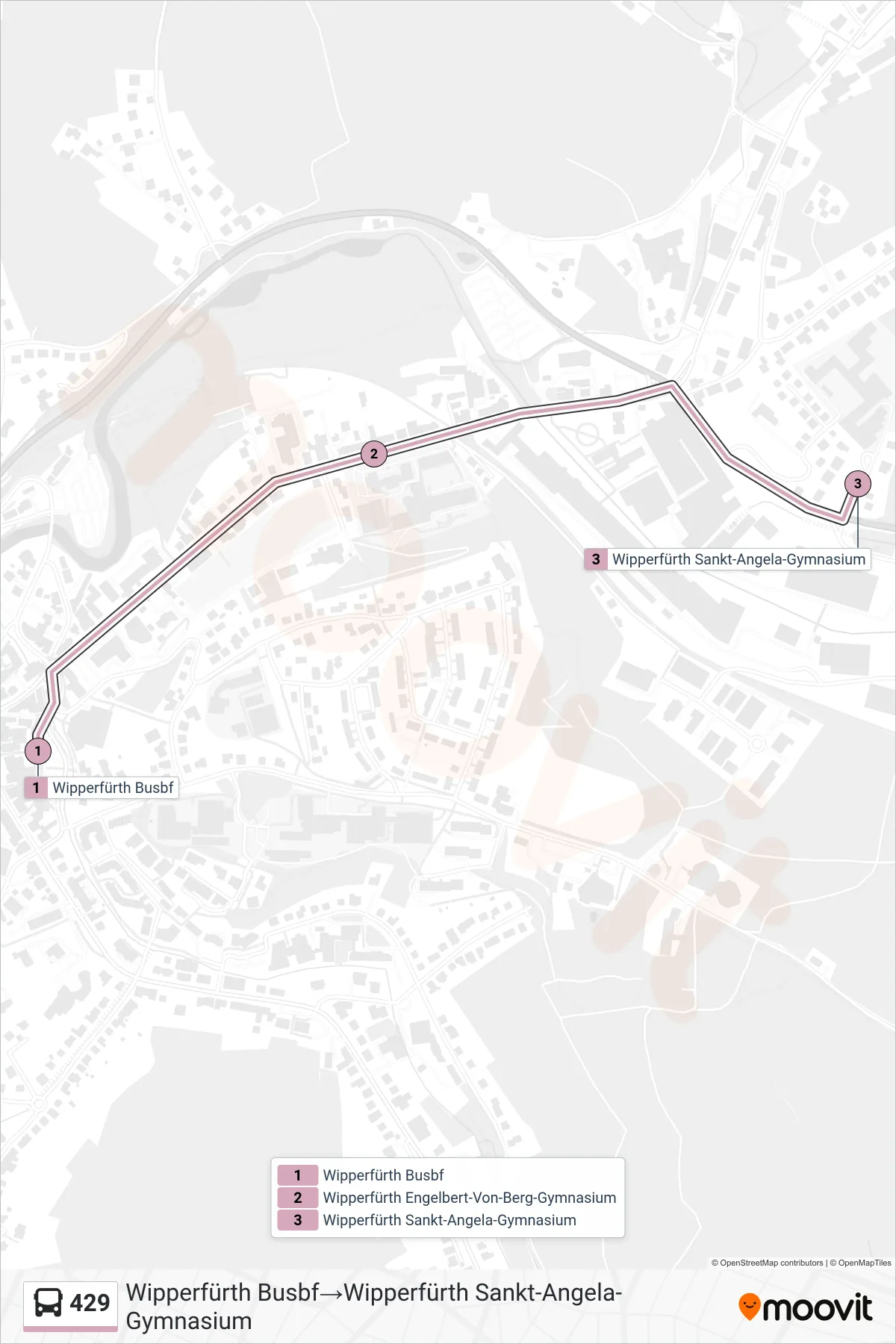 Linie 429 (Bus) Richtung Wipperfürth Busbf→Wipperfürth Sankt-Angela-Gymnasium: Route und Haltestellen auf der Karte