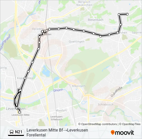 N21 Bus Line Map