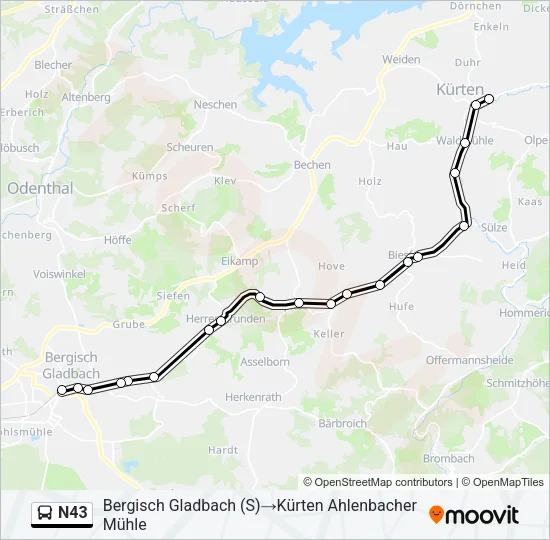 N43 Bus Line Map