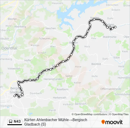 N43 Bus Line Map