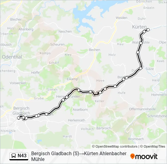 N43 Bus Line Map