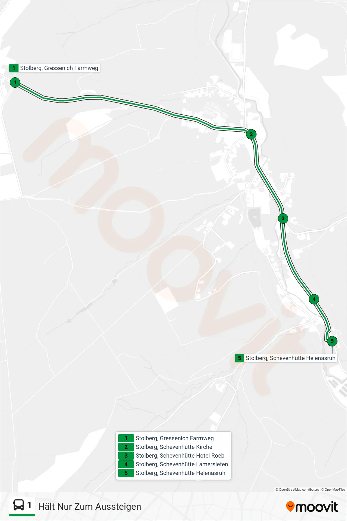 Linie 1 (Bus) Richtung Hält Nur Zum Aussteigen: Route und Haltestellen auf der Karte