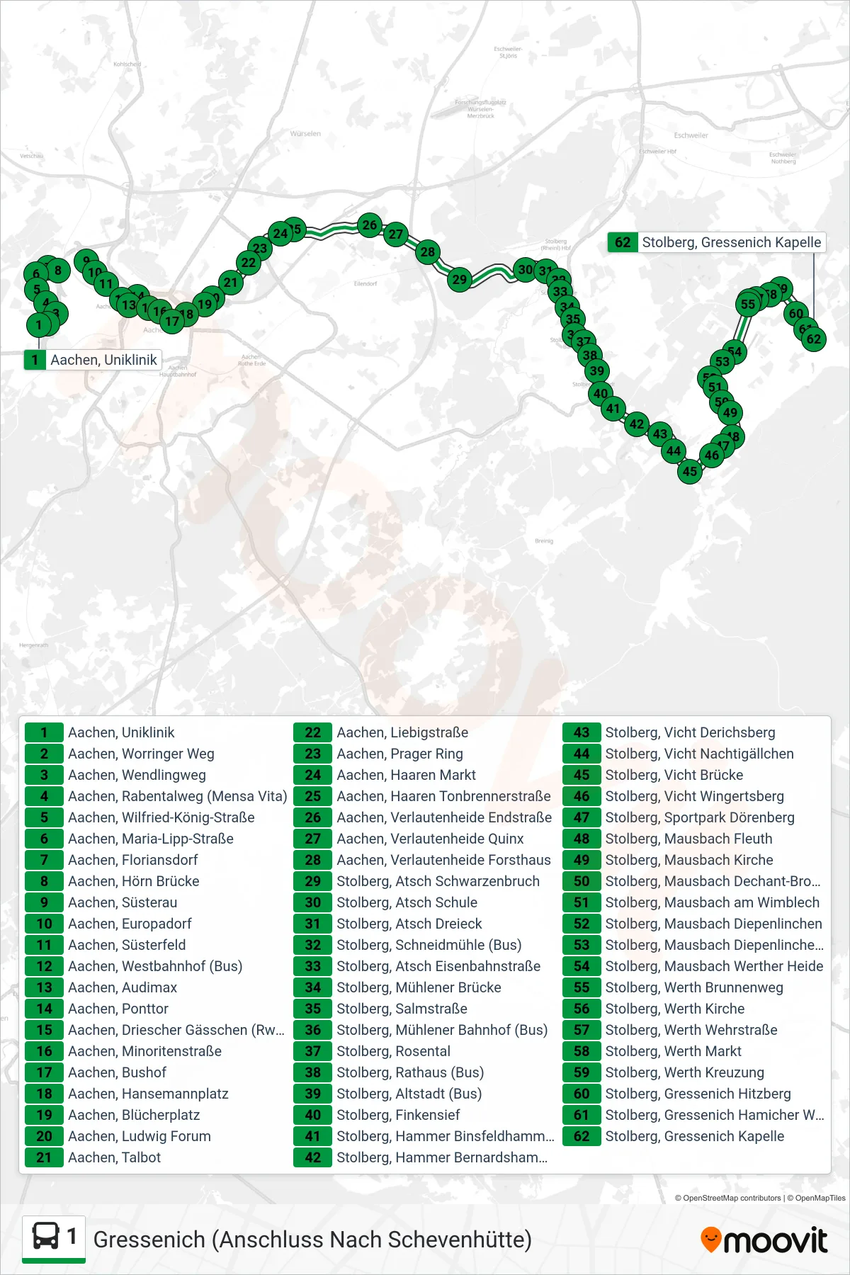 1 bus Line (Gressenich (Anschluss Nach Schevenhütte)) route and stops on a map