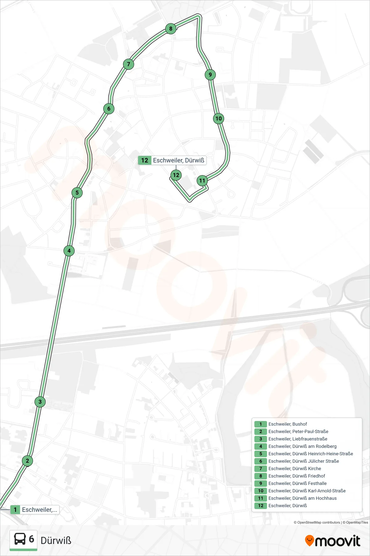 Linie 6 (Bus) Richtung Dürwiß: Route und Haltestellen auf der Karte