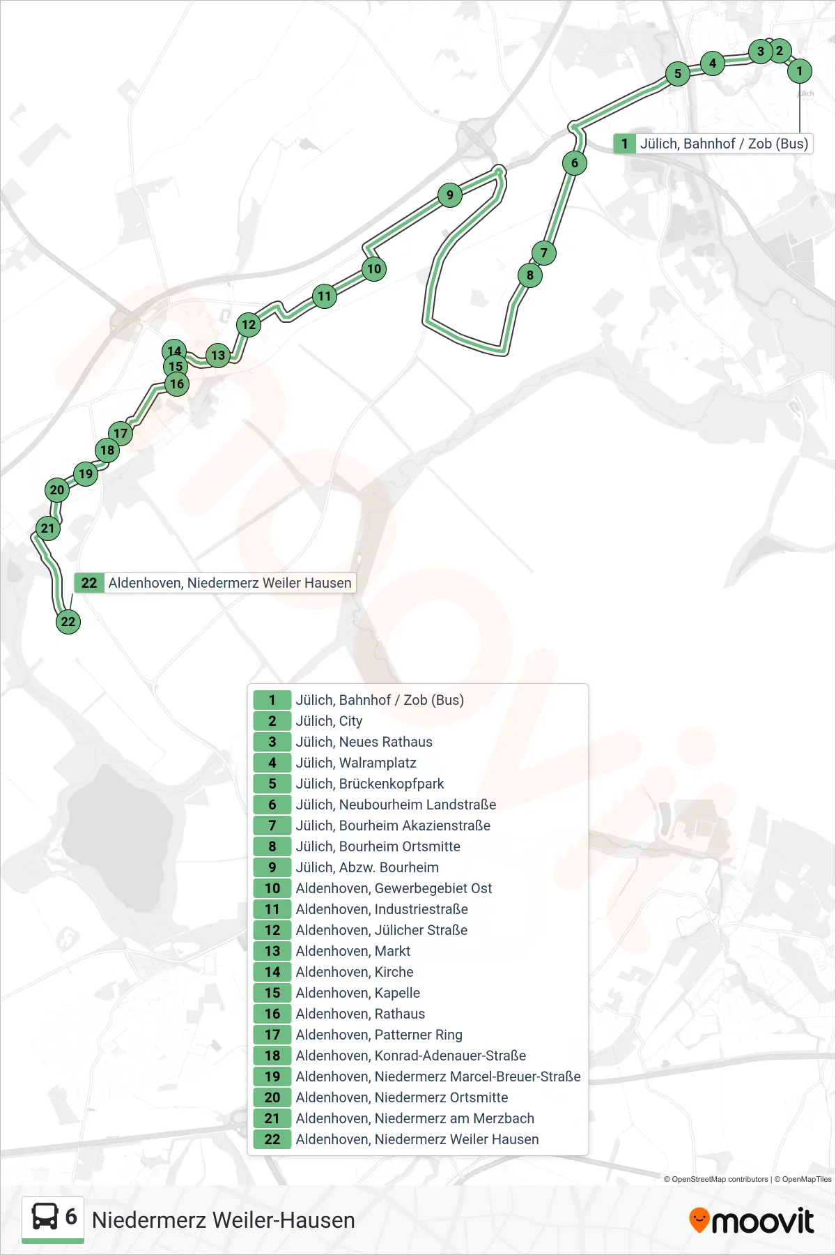 Linie 6 (Bus) Richtung Niedermerz Weiler-Hausen: Route und Haltestellen auf der Karte