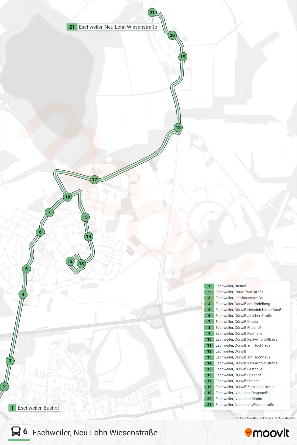 Linie 6 (Bus) Richtung Eschweiler, Neu-Lohn Wiesenstraße: Route und Haltestellen auf der Karte