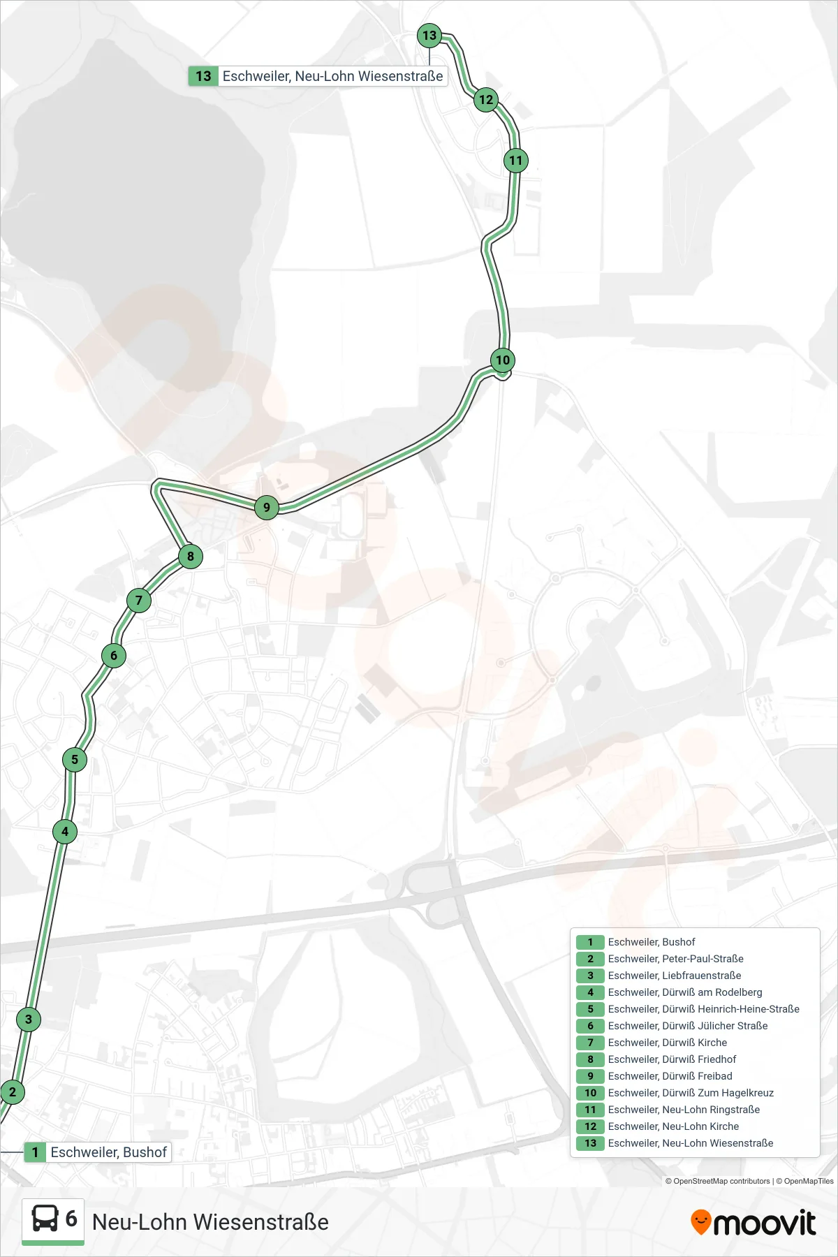 Linie 6 (Bus) Richtung Neu-Lohn Wiesenstraße: Route und Haltestellen auf der Karte