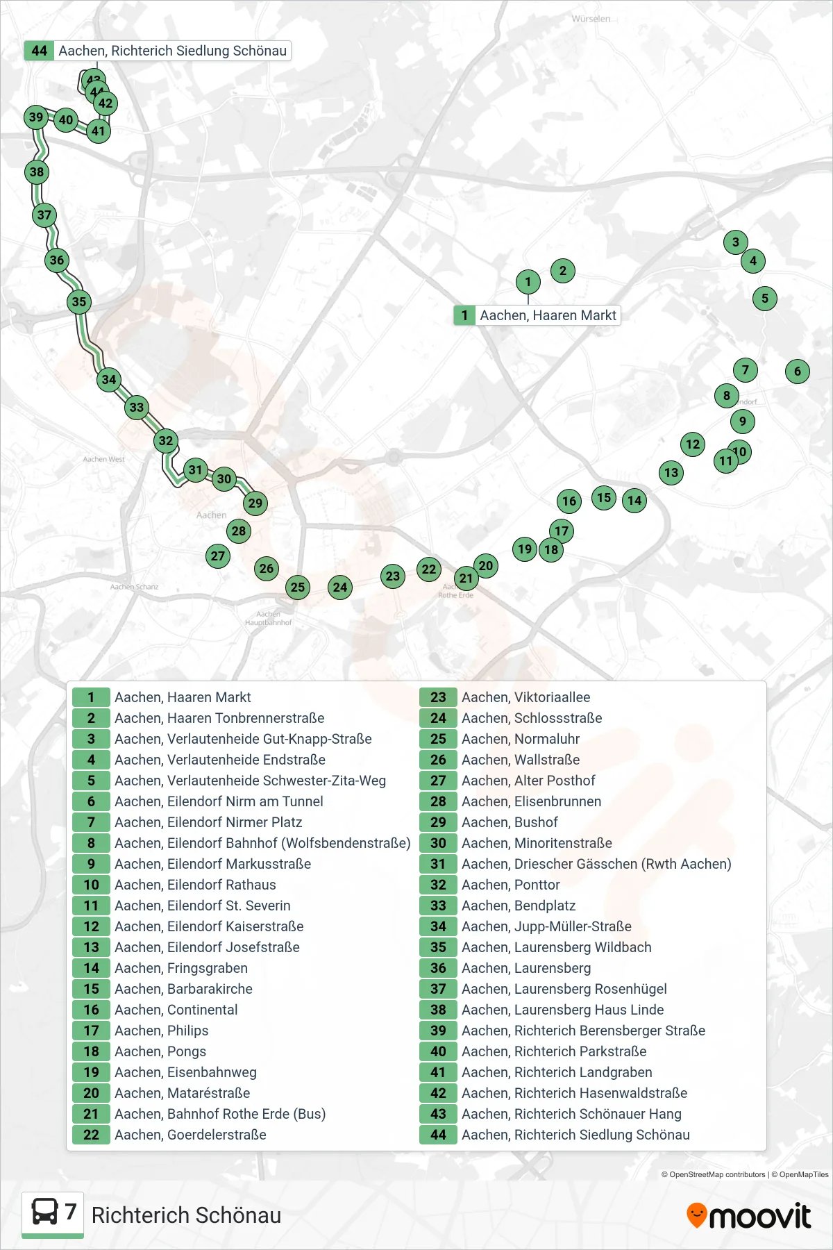 Linie 7 (Bus) Richtung Richterich Schönau: Route und Haltestellen auf der Karte