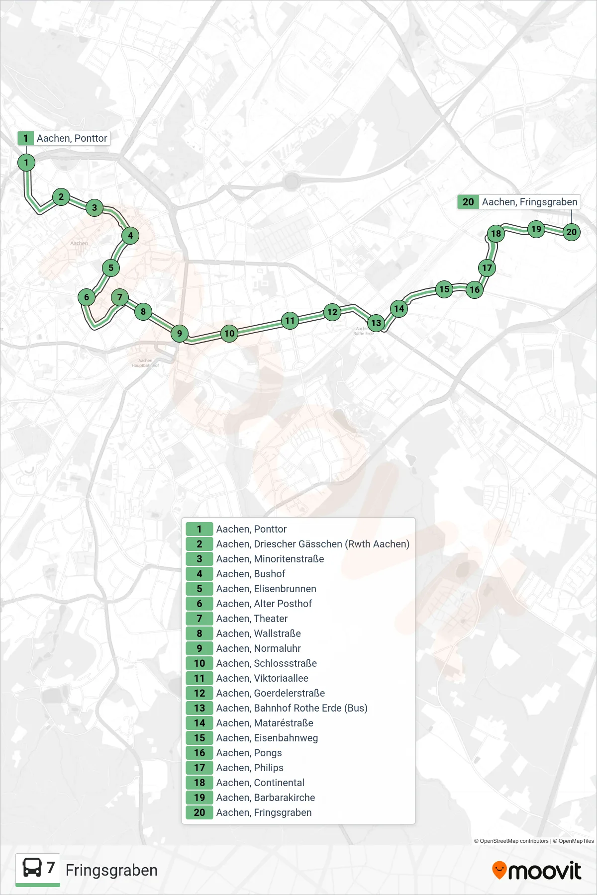 Linie 7 (Bus) Richtung Fringsgraben: Route und Haltestellen auf der Karte