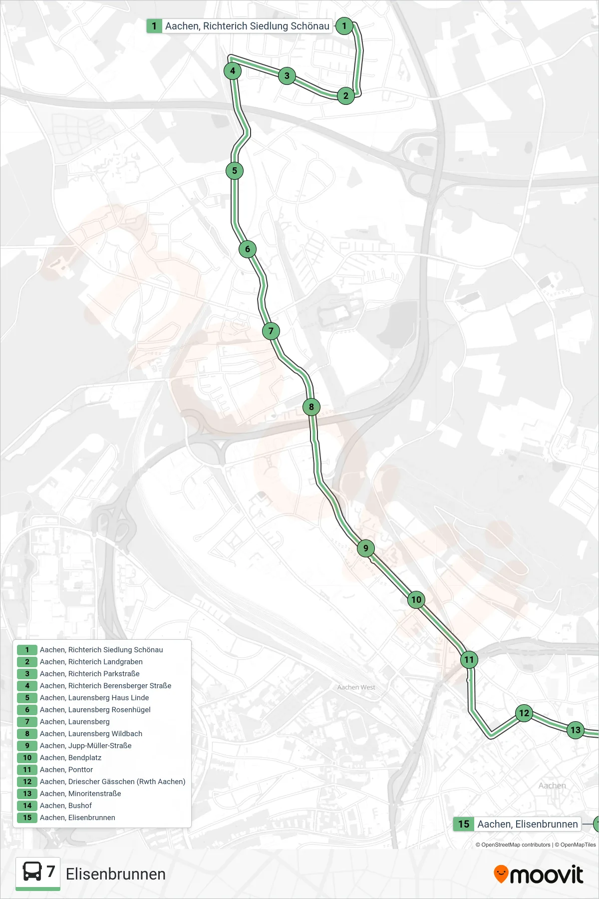 Linie 7 (Bus) Richtung Elisenbrunnen: Route und Haltestellen auf der Karte