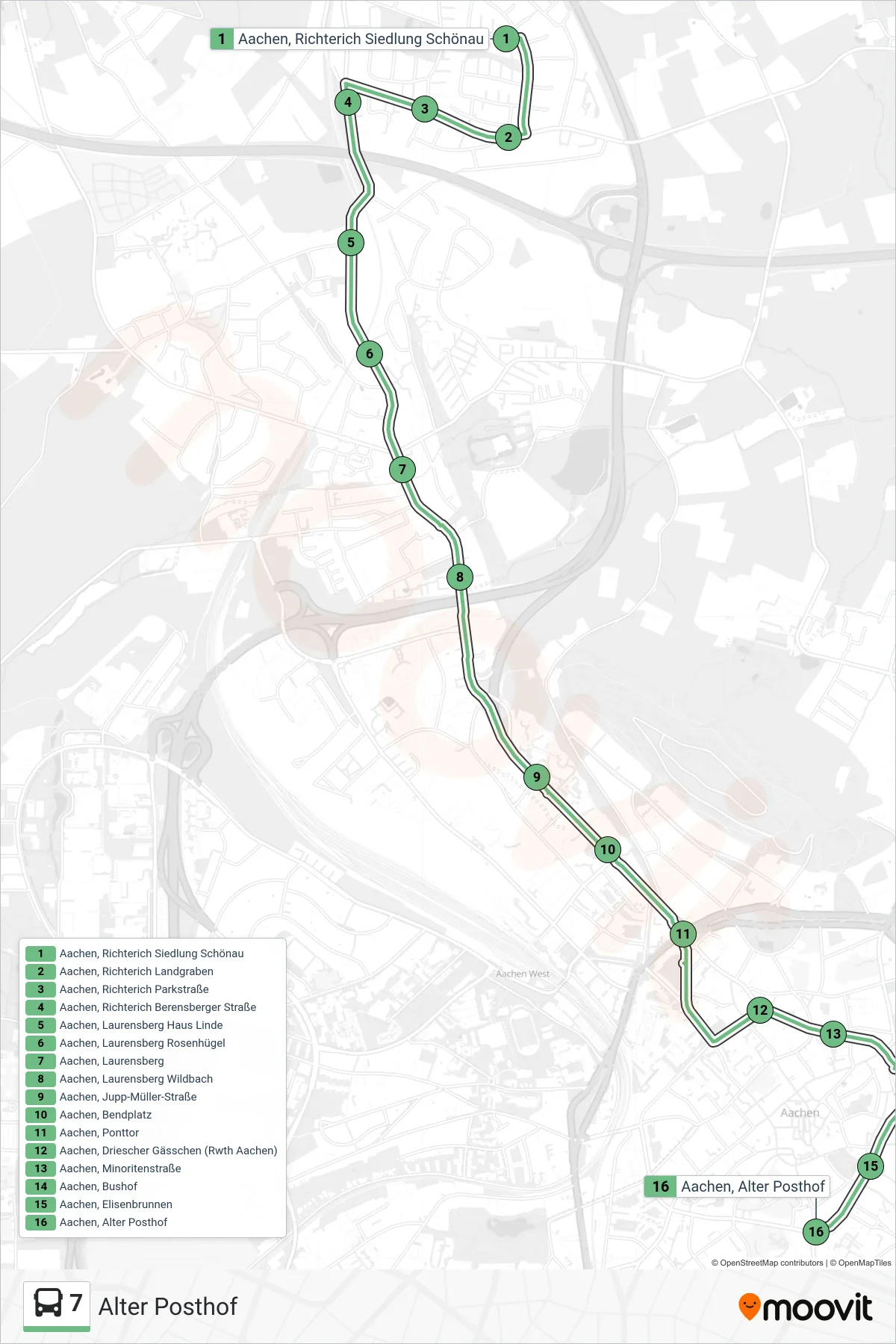 Linie 7 (Bus) Richtung Alter Posthof: Route und Haltestellen auf der Karte