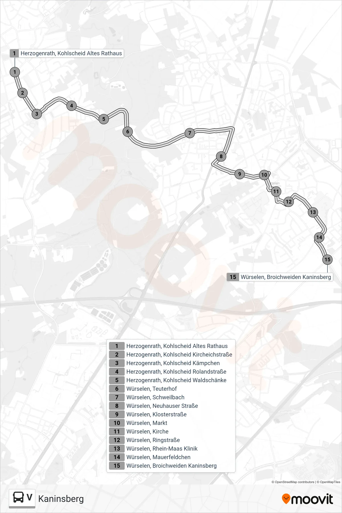 Linie V (Bus) Richtung Kaninsberg: Route und Haltestellen auf der Karte