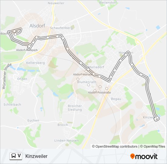 Автобус V: карта маршрута