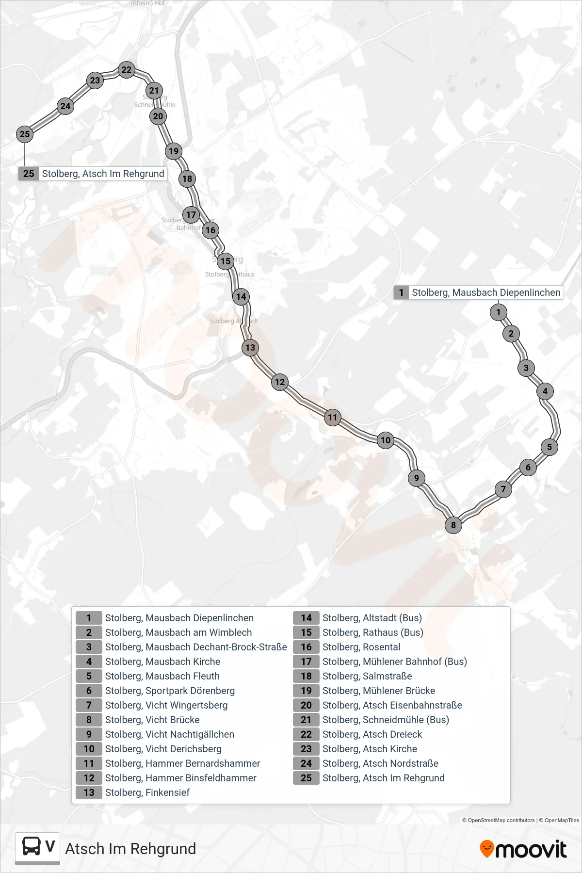 V bus Line (Atsch Im Rehgrund) route and stops on a map