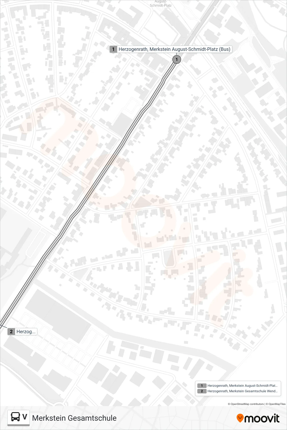 V bus Line (Merkstein Gesamtschule) route and stops on a map