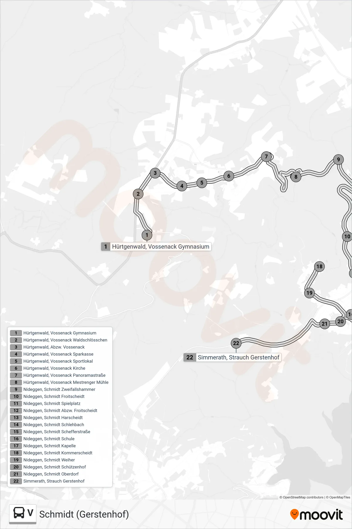 V bus Line (Schmidt (Gerstenhof)) route and stops on a map