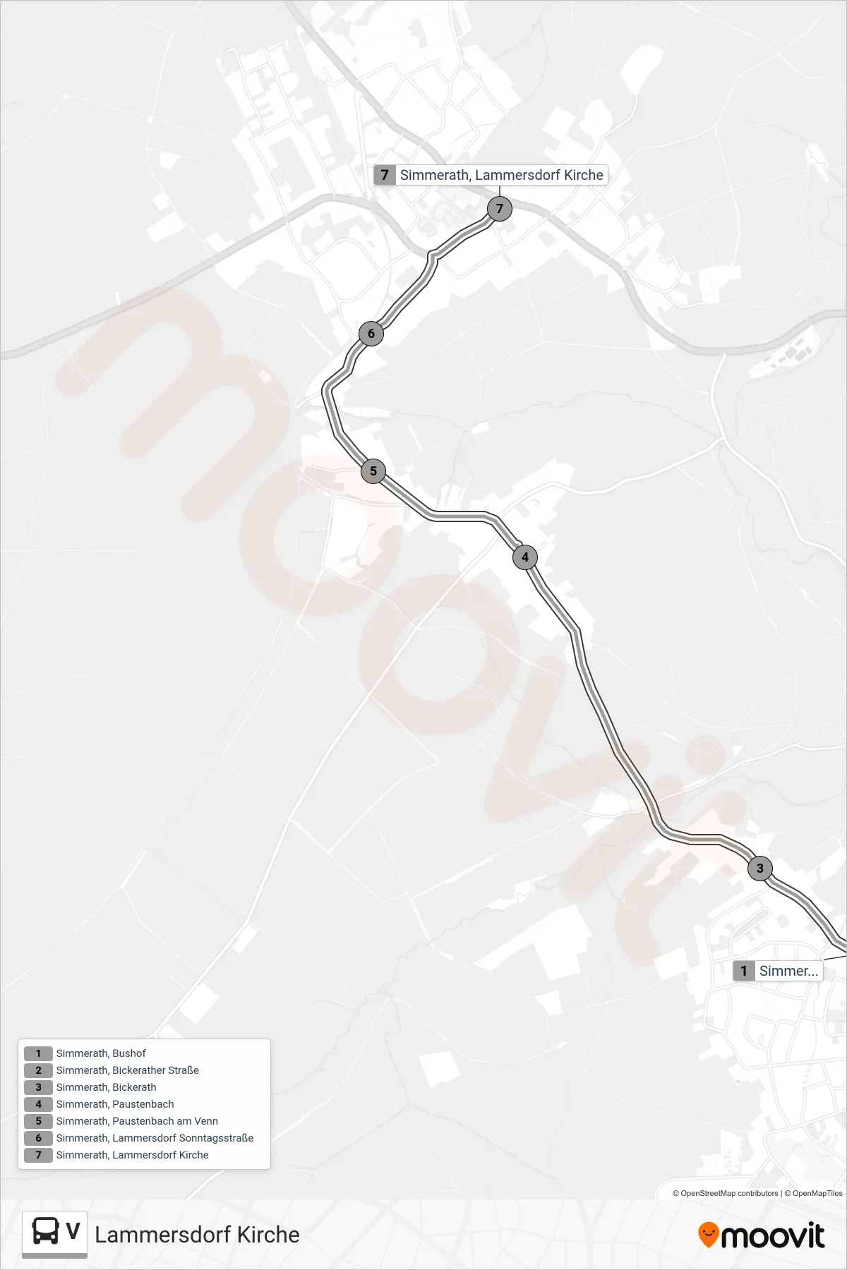 Linie V (Bus) Richtung Lammersdorf Kirche: Route und Haltestellen auf der Karte