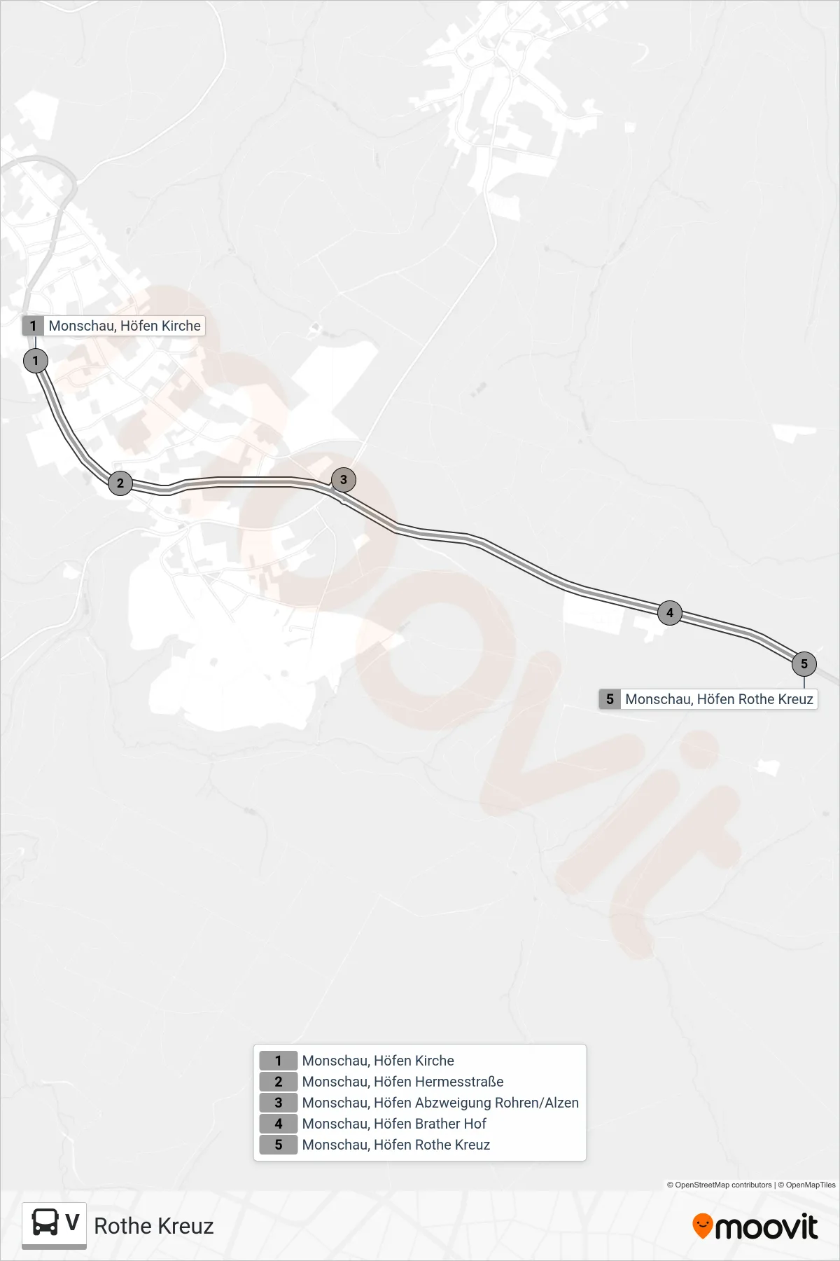 Linie V (Bus) Richtung Rothe Kreuz: Route und Haltestellen auf der Karte