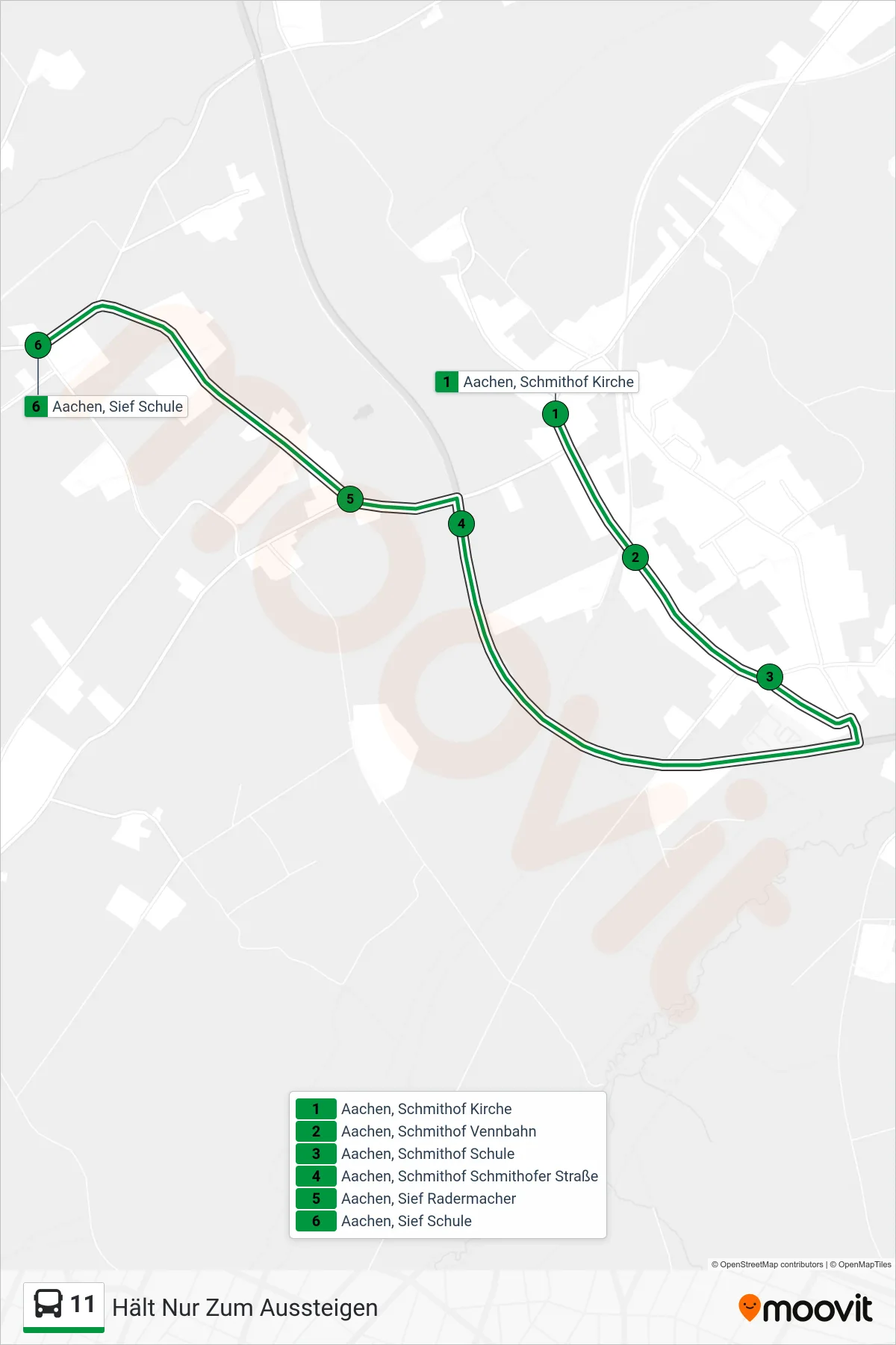 Linie 11 (Bus) Richtung Hält Nur Zum Aussteigen: Route und Haltestellen auf der Karte