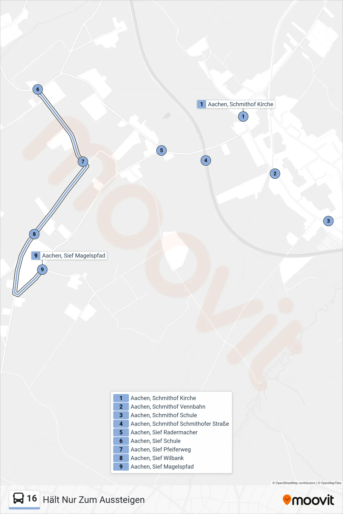 Linie 16 (Bus) Richtung Hält Nur Zum Aussteigen: Route und Haltestellen auf der Karte