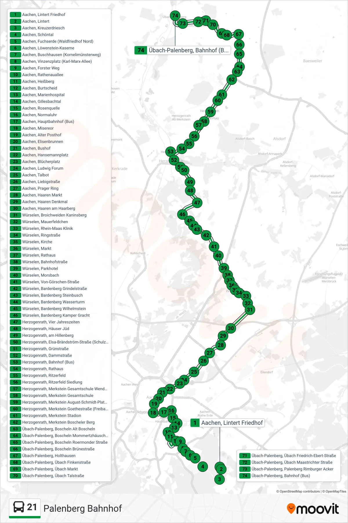 Linie 21 (Bus) Richtung Palenberg Bahnhof: Route und Haltestellen auf der Karte