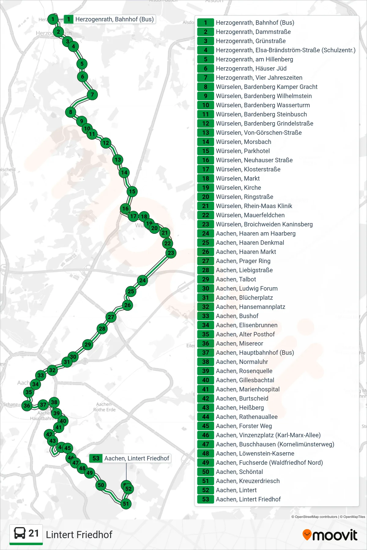 Linie 21 (Bus) Richtung Lintert Friedhof: Route und Haltestellen auf der Karte