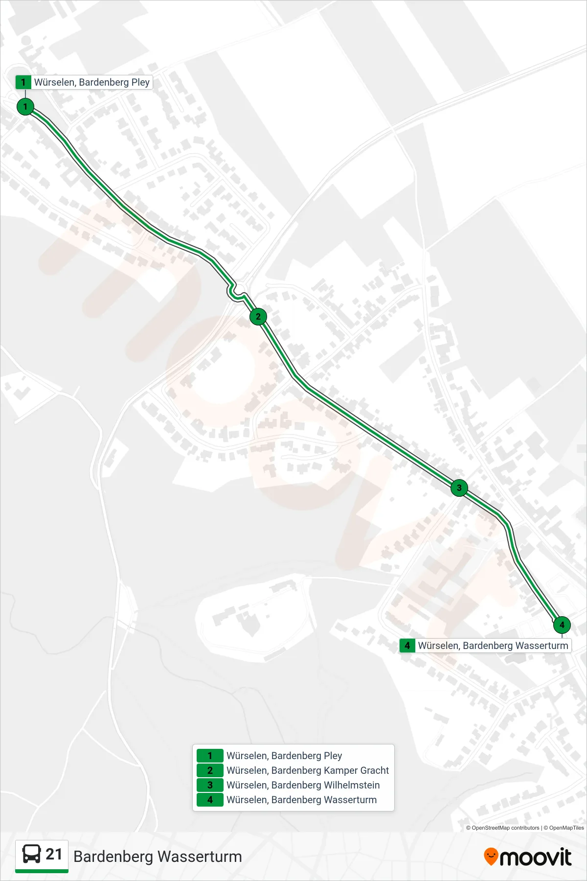 Linie 21 (Bus) Richtung Bardenberg Wasserturm: Route und Haltestellen auf der Karte