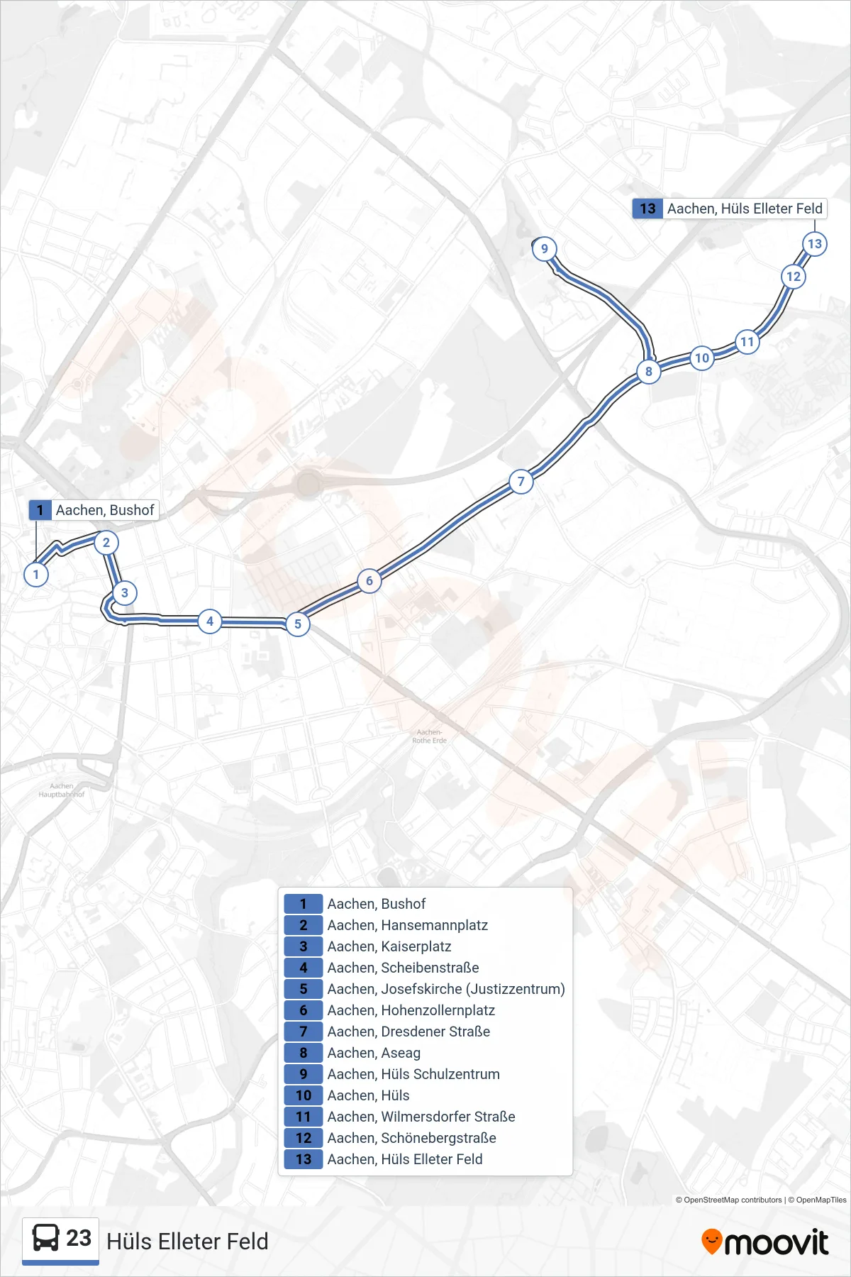 Linie 23 (Bus) Richtung Hüls Elleter Feld: Route und Haltestellen auf der Karte