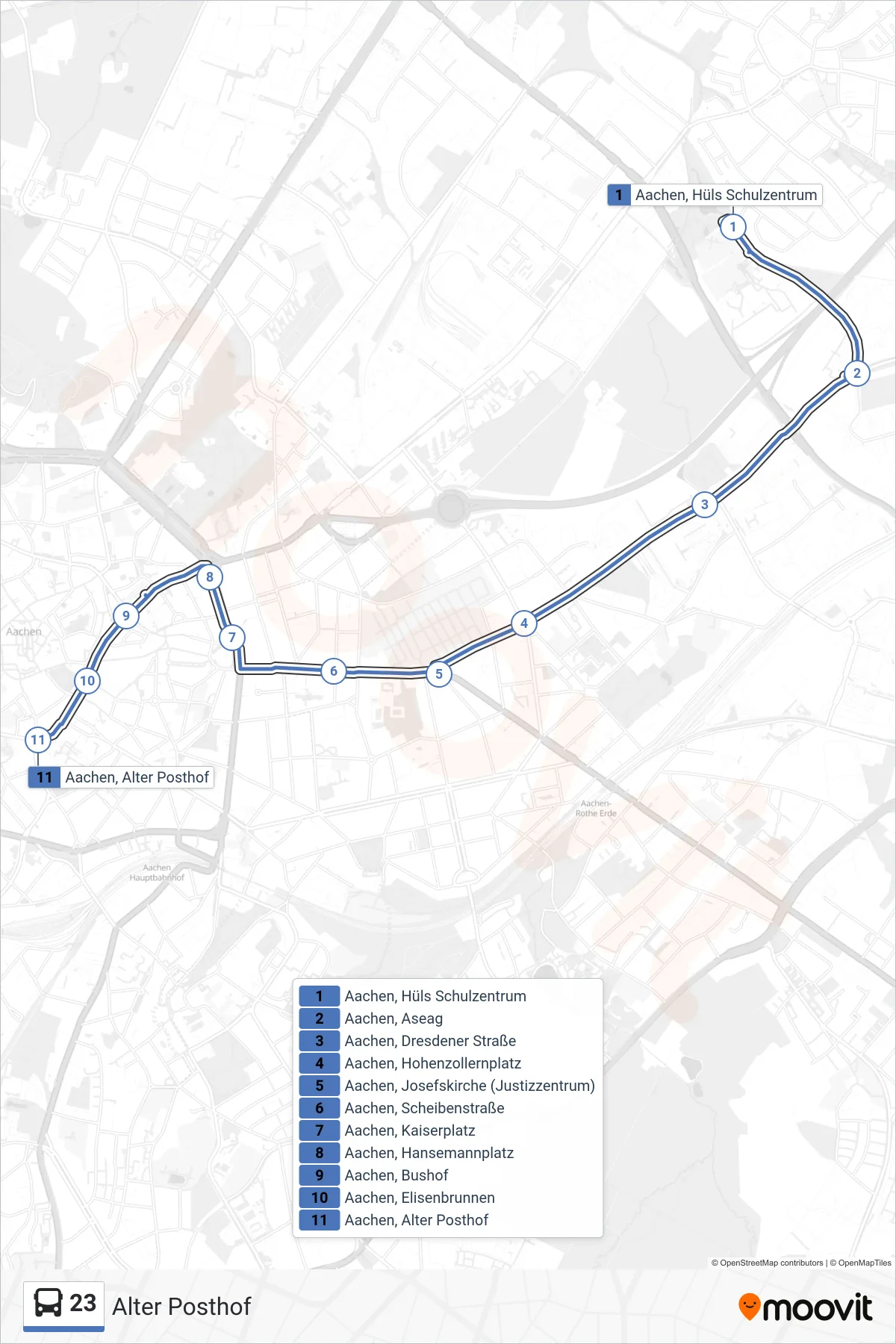Linie 23 (Bus) Richtung Alter Posthof: Route und Haltestellen auf der Karte