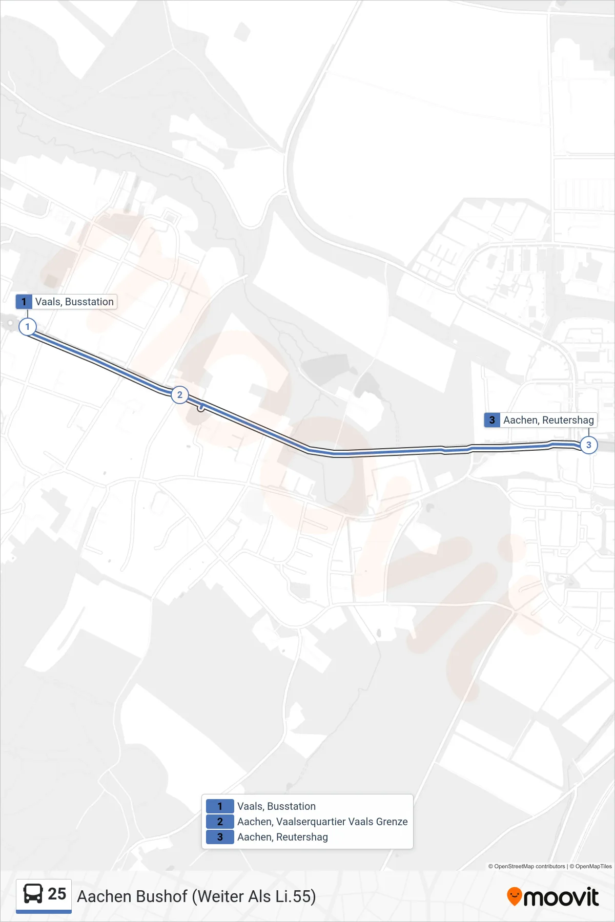 Linie 25 (Bus) Richtung Aachen Bushof (Weiter Als Li.55): Route und Haltestellen auf der Karte