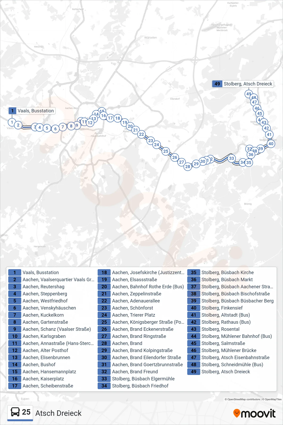 Linie 25 (Bus) Richtung Atsch Dreieck: Route und Haltestellen auf der Karte